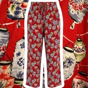 Vintage Intriguing Threads Pants Women Lrg Red Lantern Print Wide Leg AsianCore